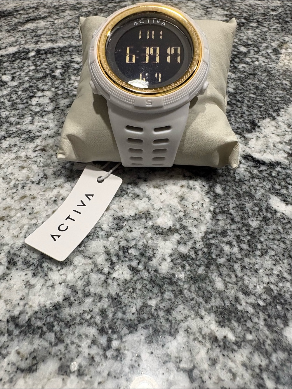 Ativa White Digital Watch with Gold Bezel